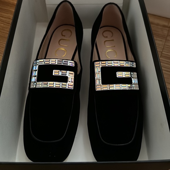 - Gucci Softy Velvet Crystal G Loafer Mocassin 39 Black - Picture 2 of 16
